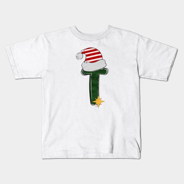 Letter T - Christmas Letter Kids T-Shirt by Pop Cult Store